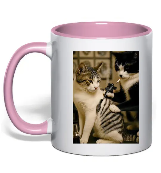 Чашка з кольоровою ручкою Коти з тату Ніжно рожевий фото