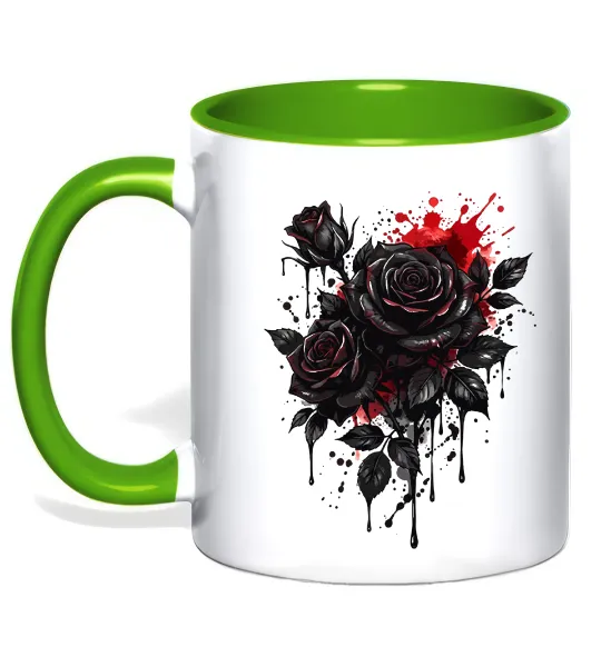 Чашка з кольоровою ручкою Троянди tattoo Лаймовий фото