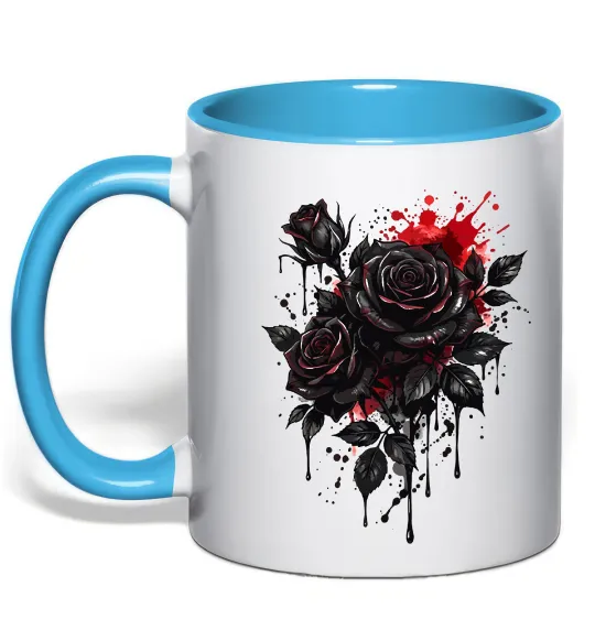 Чашка з кольоровою ручкою Троянди tattoo Блакитний фото