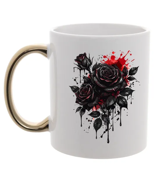 Чашка з кольоровою ручкою Троянди tattoo Золото фото