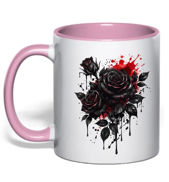 Чашка з кольоровою ручкою Троянди tattoo Ніжно рожевий фото