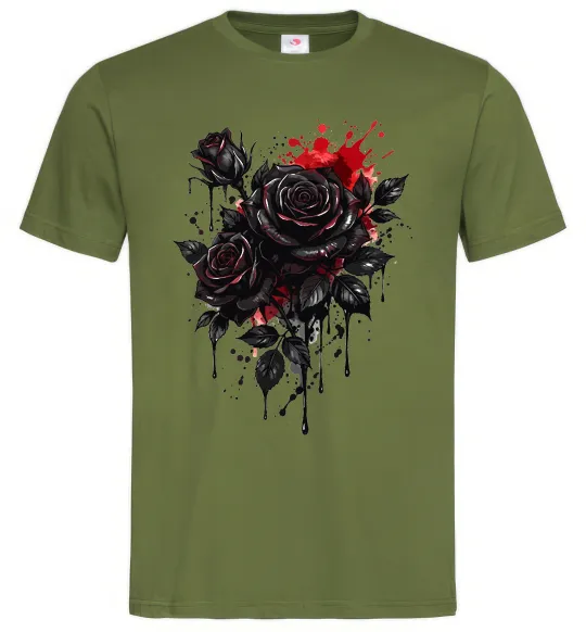 Чоловіча футболка Троянди tattoo Оливковий фото