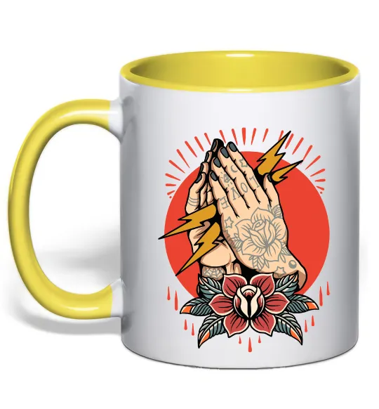 Чашка з кольоровою ручкою Tattoed hands Лимонний фото