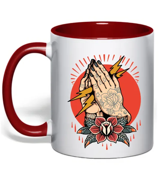 Чашка з кольоровою ручкою Tattoed hands Червоний фото