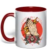 Чашка з кольоровою ручкою Tattoed hands Червоний фото