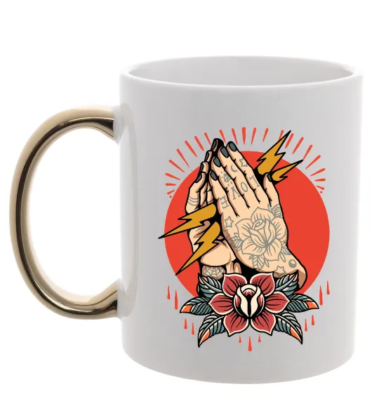 Чашка з кольоровою ручкою Tattoed hands Золото фото