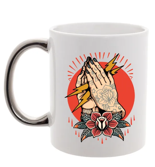 Чашка з кольоровою ручкою Tattoed hands Срібло фото