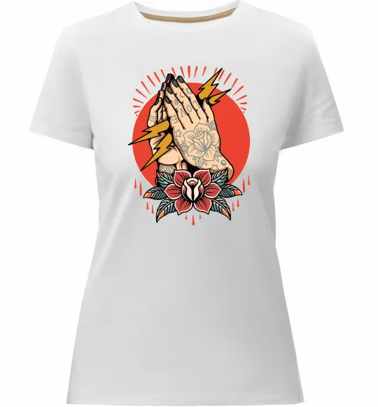 Жіноча преміум футболка Tattoed hands Білий фото