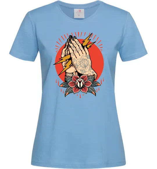 Жіноча футболка Tattoed hands Блакитний фото