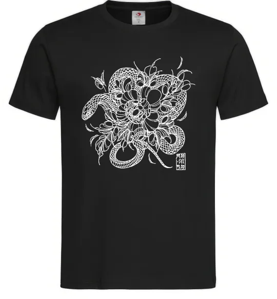 Чоловіча футболка Змія в квітах Чорний фото