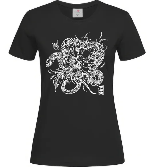 Жіноча футболка Змія в квітах Чорний фото