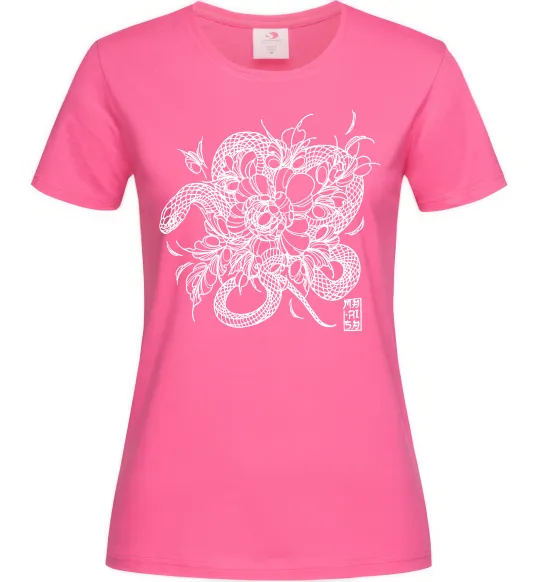 Жіноча футболка Змія в квітах Яскраво-рожевий фото