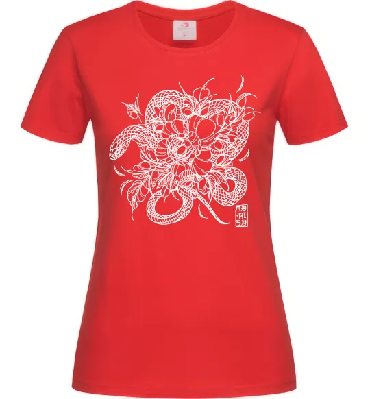 Жіноча футболка Змія в квітах Червоний фото