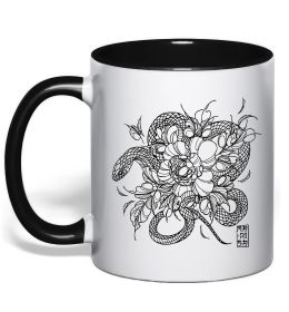 Чашка с цветной ручкой Змія в квітах