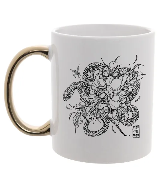 Чашка з кольоровою ручкою Змія в квітах Золото фото