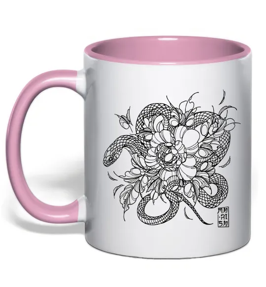 Чашка з кольоровою ручкою Змія в квітах Ніжно рожевий фото