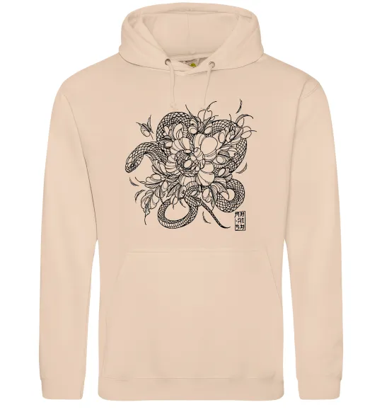 Чоловіча толстовка (худі) Змія в квітах Пісочний фото