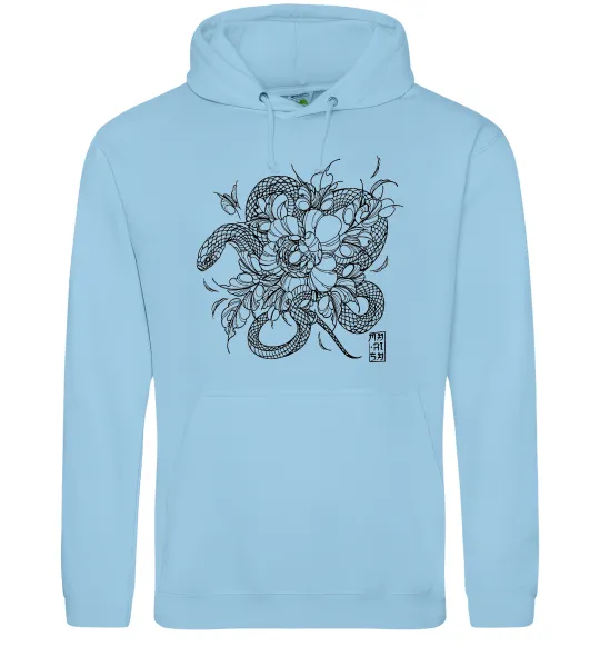 Чоловіча толстовка (худі) Змія в квітах Блакитний фото