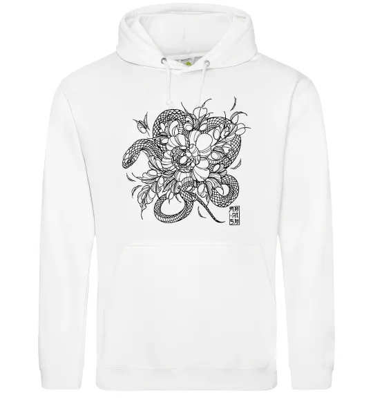 Жіноча толстовка (худі) Змія в квітах Білий фото