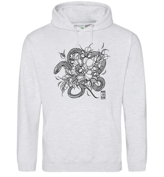 Жіноча толстовка (худі) Змія в квітах Сірий меланж фото