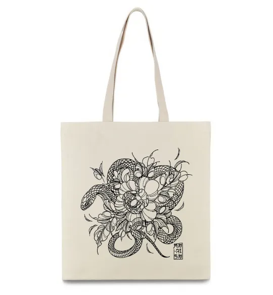 Еко-сумка Змія в квітах Бежевий фото