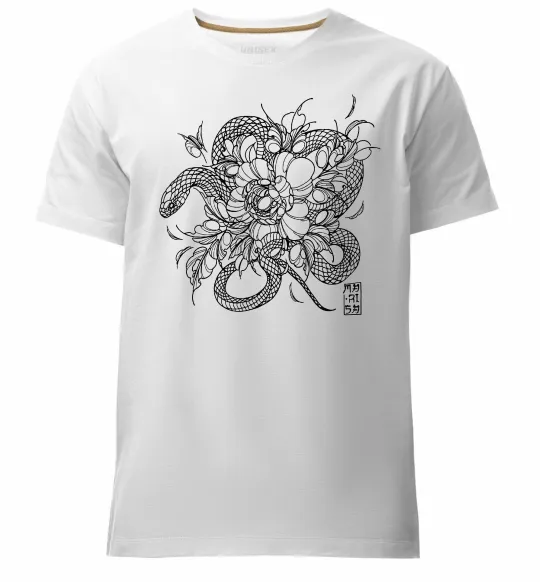 Чоловіча преміум футболка Змія в квітах Білий фото