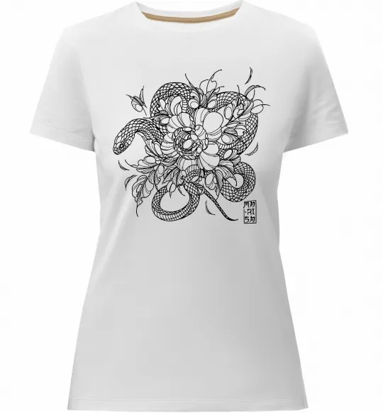 Жіноча преміум футболка Змія в квітах Білий фото