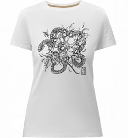 Жіноча преміум футболка Змія в квітах