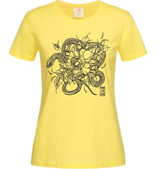 Жіноча футболка Змія в квітах Лимонний фото