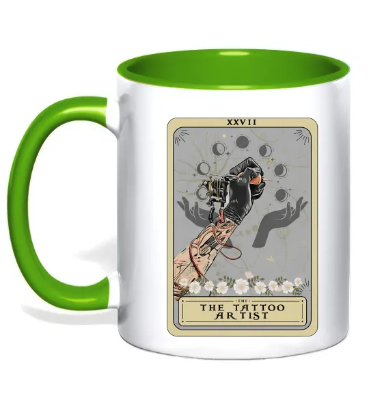 Чашка з кольоровою ручкою The tattoo artist taro Лаймовий фото