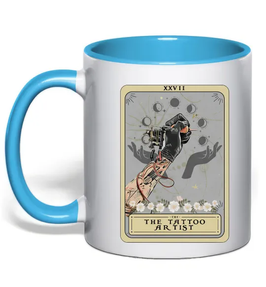 Чашка з кольоровою ручкою The tattoo artist taro Блакитний фото
