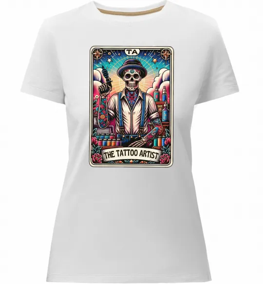 Жіноча преміум футболка Tattoo artist skull Білий фото