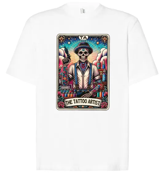 Футболка Оверсайз Tattoo artist skull Білий фото