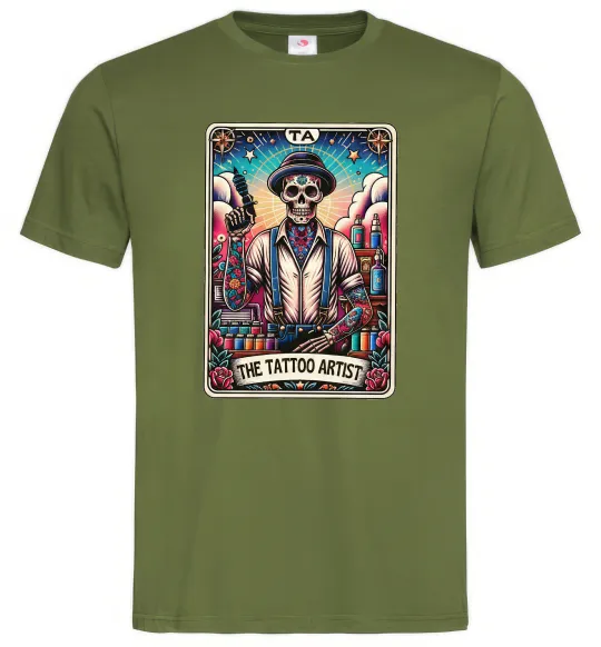 Чоловіча футболка Tattoo artist skull Оливковий фото
