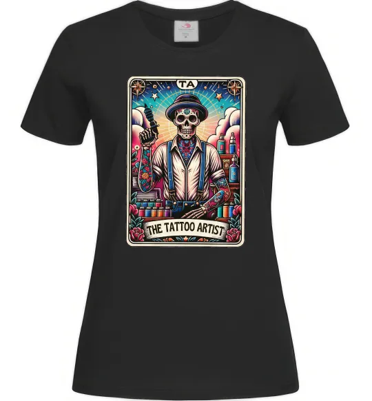 Жіноча футболка Tattoo artist skull Чорний фото