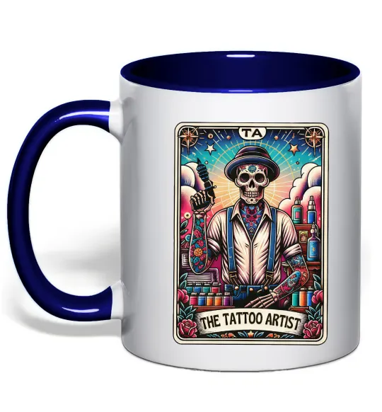 Чашка з кольоровою ручкою Tattoo artist skull Глибокий темно-синій фото
