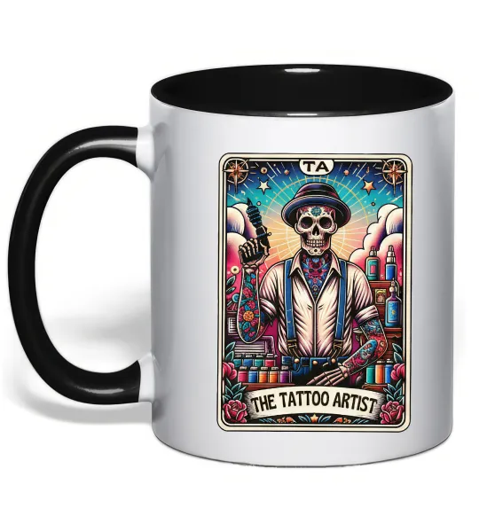 Чашка з кольоровою ручкою Tattoo artist skull Чорний фото