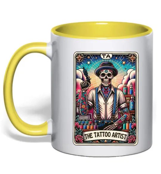 Чашка з кольоровою ручкою Tattoo artist skull Лимонний фото