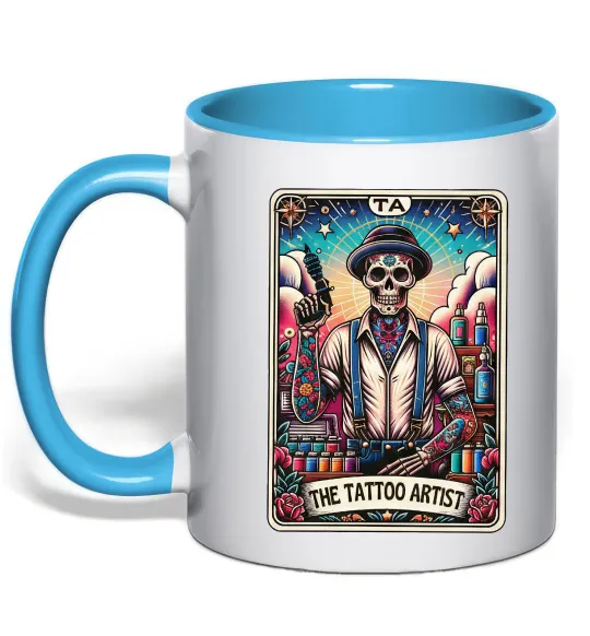 Чашка з кольоровою ручкою Tattoo artist skull Блакитний фото