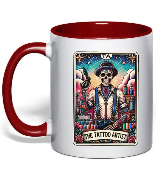 Чашка з кольоровою ручкою Tattoo artist skull Червоний фото