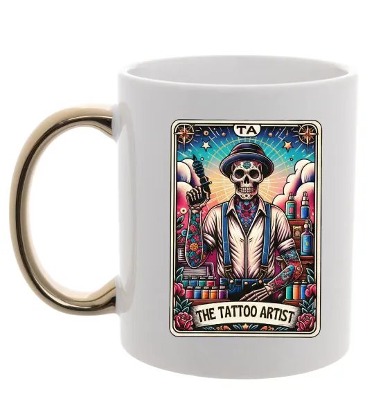 Чашка з кольоровою ручкою Tattoo artist skull Золото фото