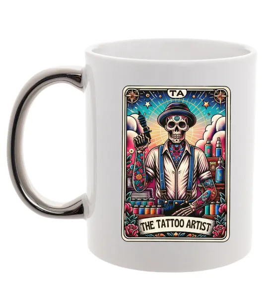 Чашка з кольоровою ручкою Tattoo artist skull Срібло фото