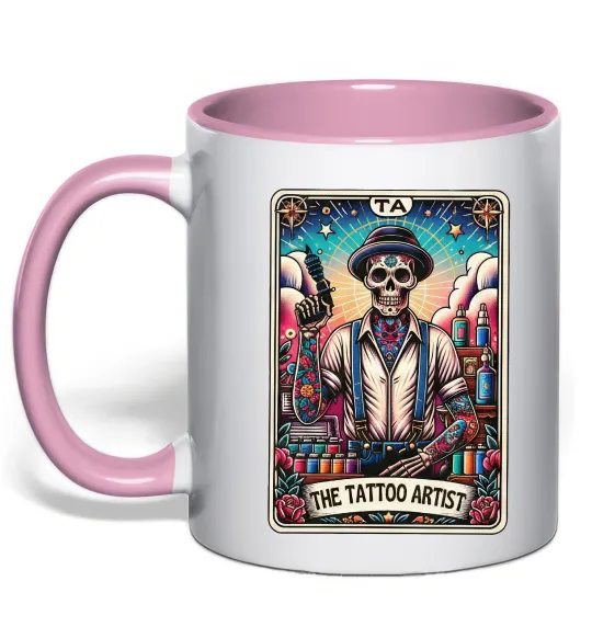 Чашка з кольоровою ручкою Tattoo artist skull Ніжно рожевий фото
