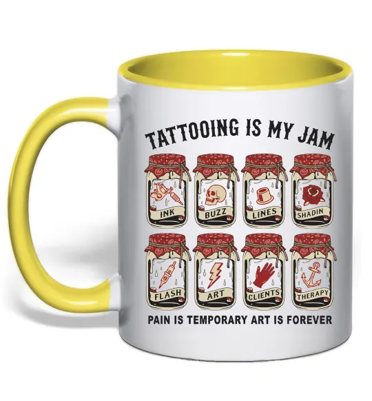 Чашка з кольоровою ручкою Біль тимчасовий мистецтво вічне Лимонний фото