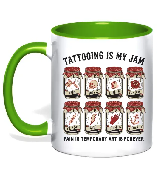 Чашка з кольоровою ручкою Біль тимчасовий мистецтво вічне Лаймовий фото