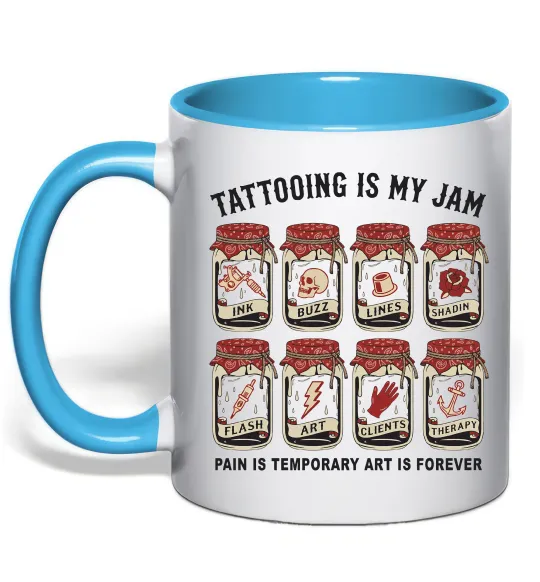 Чашка з кольоровою ручкою Біль тимчасовий мистецтво вічне Блакитний фото