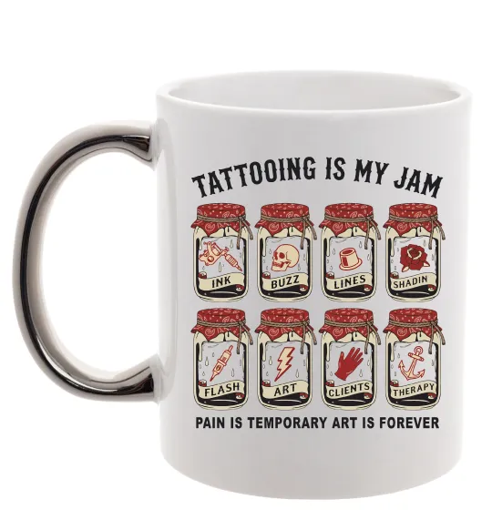 Чашка з кольоровою ручкою Біль тимчасовий мистецтво вічне Срібло фото