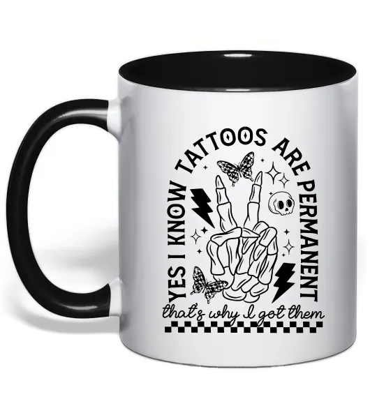 Чашка з кольоровою ручкою Tattoos are permanent Чорний фото