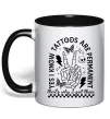 Чашка з кольоровою ручкою Tattoos are permanent Чорний фото