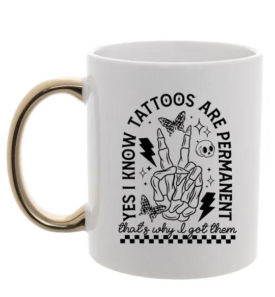 Чашка з кольоровою ручкою Tattoos are permanent Золото фото